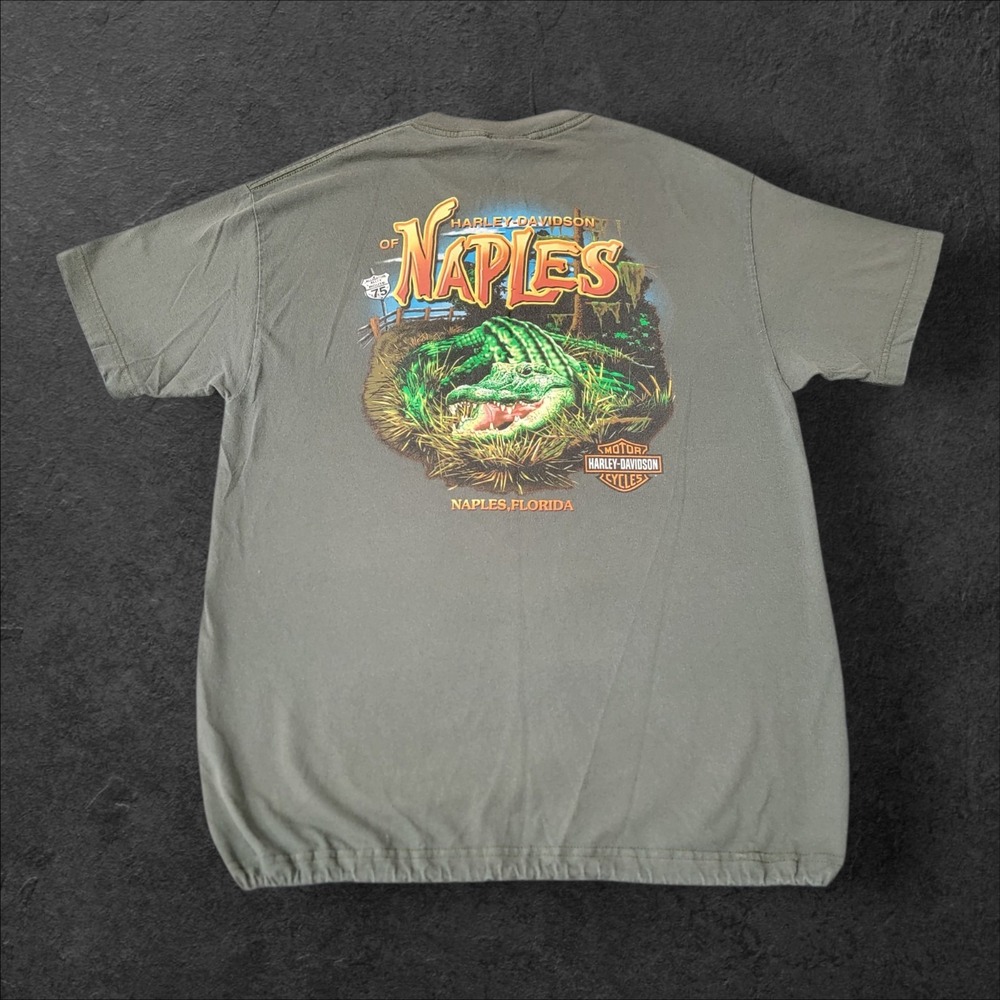 Harley Davidson T Shirt Mens XL Green Naples Florida Gator Graphic‎ Eagle Print
